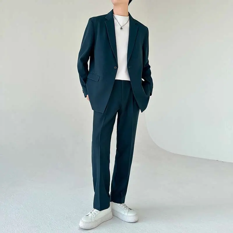 IEFB Korean Style New Fashion Two-piece Set Single Button Design Lapel Blazer Straight Suit Pants Spring Autumn Sets 9W3780