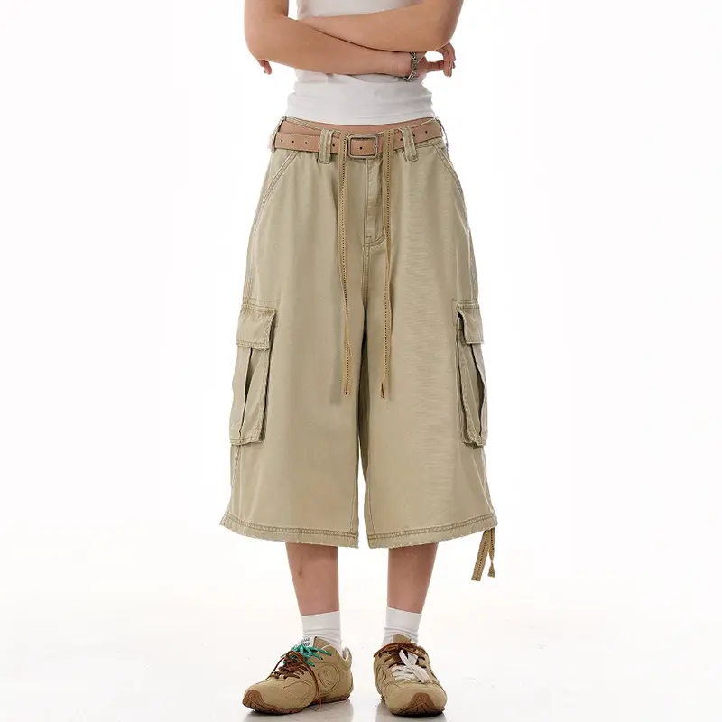IEFB American New Men Overalls Workwear Multiple Pockets Micro Elastic Straight Leg Casual Shorts Men's Women's Versatile 9W3062