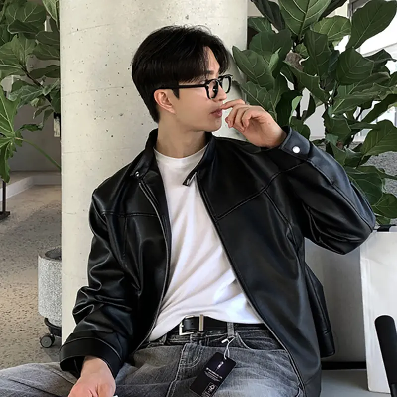 IEFB Men's Jacket New American Style Motorcycle PU Leather Trendy Stand Collar Solid Color Stylish Male Casual Clothing 9W1820