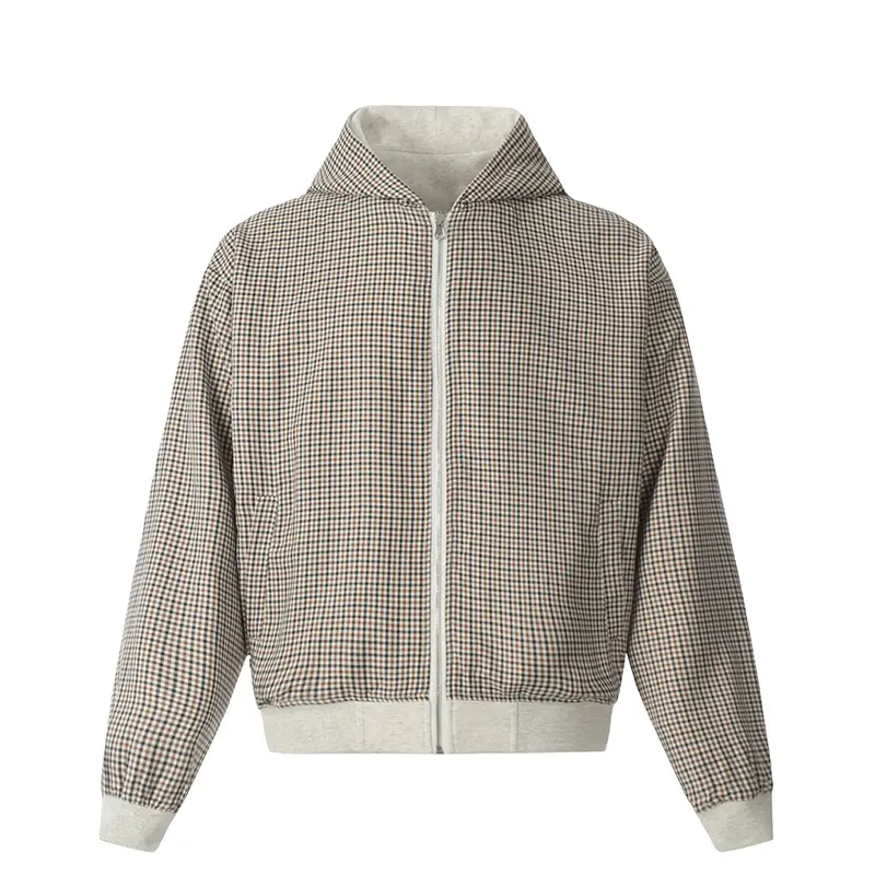 IEFB Men's Sweatshirts New Korean Style Doublesided Plaid Cardigan Hooded Trendy Zipper Design Male Causal Clothing 9W1890