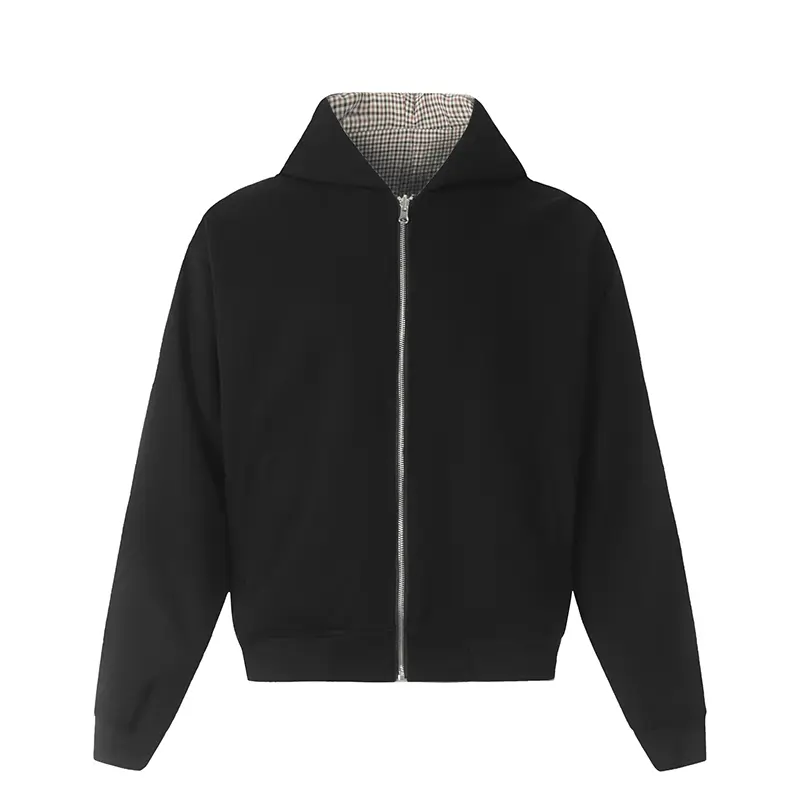 IEFB Men's Sweatshirts New Korean Style Doublesided Plaid Cardigan Hooded Trendy Zipper Design Male Causal Clothing 9W1890