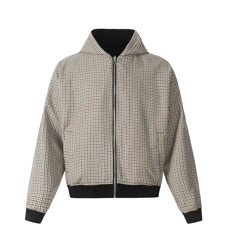 IEFB Men's Sweatshirts New Korean Style Doublesided Plaid Cardigan Hooded Trendy Zipper Design Male Causal Clothing 9W1890