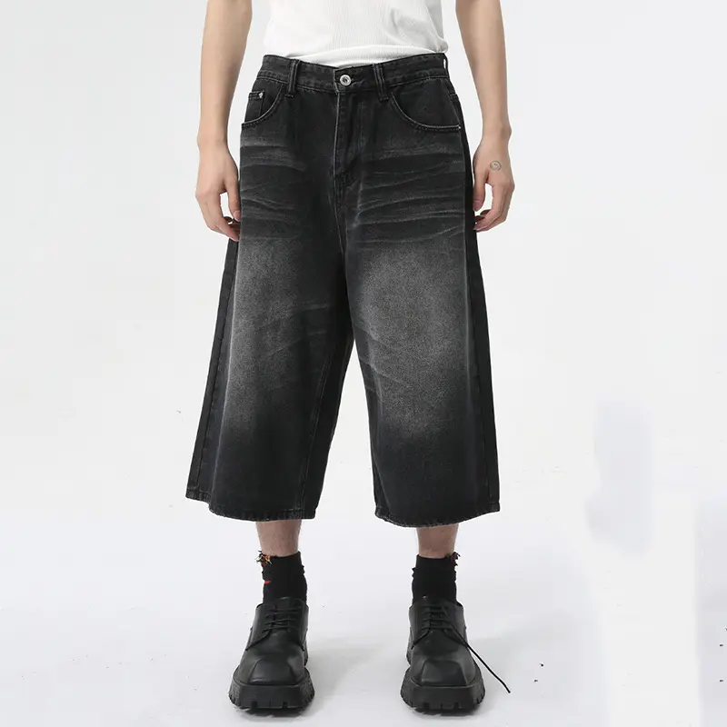 IEFB Men's Clothing 2025 Summer Denim Shorts New American High Street Silhouette Wide Leg Male Baggy Jorts Straight Jeans 9C5970