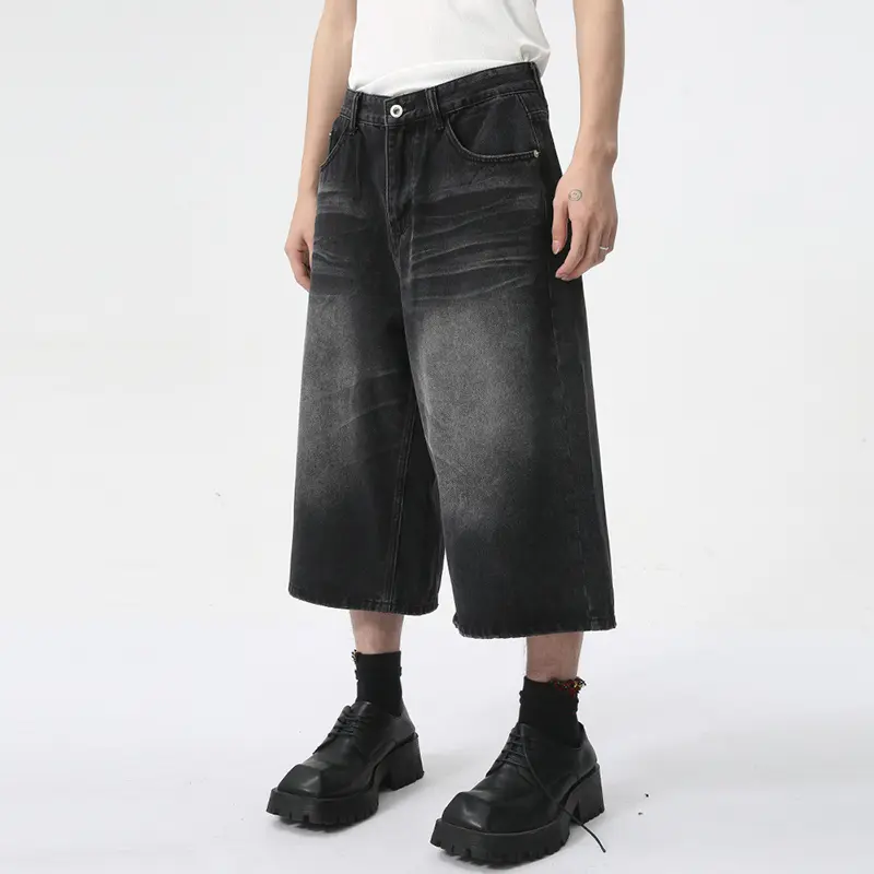 IEFB Men's Clothing 2025 Summer Denim Shorts New American High Street Silhouette Wide Leg Male Baggy Jorts Straight Jeans 9C5970