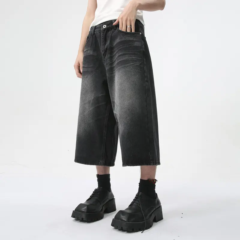 IEFB Men's Clothing 2025 Summer Denim Shorts New American High Street Silhouette Wide Leg Male Baggy Jorts Straight Jeans 9C5970
