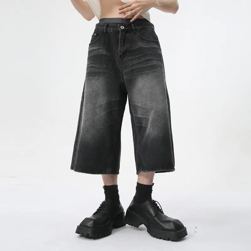IEFB Men's Clothing 2025 Summer Denim Shorts New American High Street Silhouette Wide Leg Male Baggy Jorts Straight Jeans 9C5970
