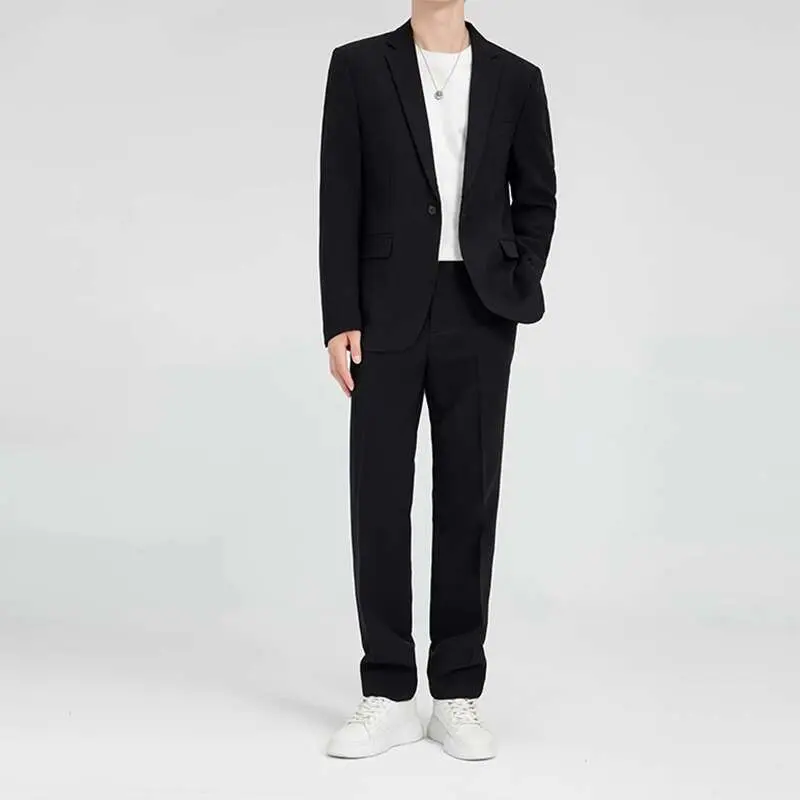 IEFB Business Casual Men's Two-piece Lapel Single Button Korean Style Loose Blazer Wide Leg Male Suit Pants Autumn Simple 9W3778