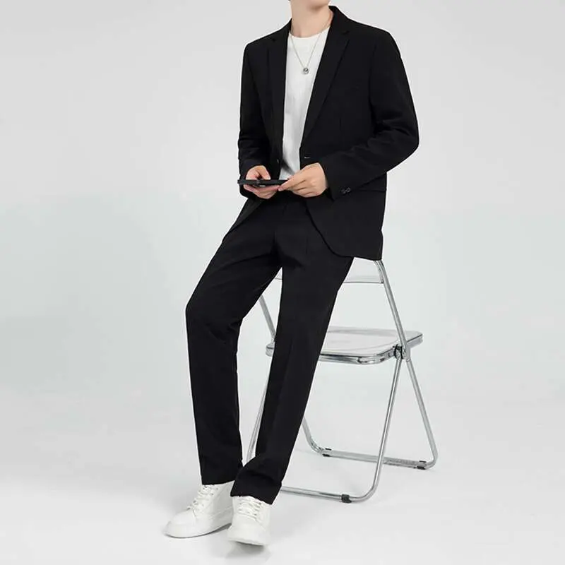 IEFB Business Casual Men's Two-piece Lapel Single Button Korean Style Loose Blazer Wide Leg Male Suit Pants Autumn Simple 9W3778