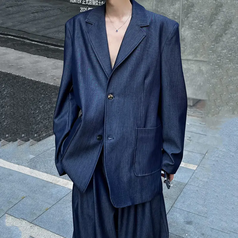 IEFB Niche Design Men Suit Sets Lapel Lager Pockets Single Breasted Blazers Solid Color Pleated Wide Leg Loose Male Pants 9W4197
