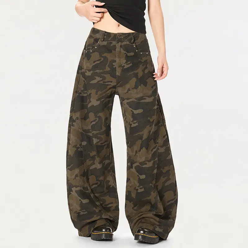 IEFB New Summer Men's Casual Trousers Camouflage Straight Streetwear American Style Wide Leg Machete Pants Menswear 9W2462