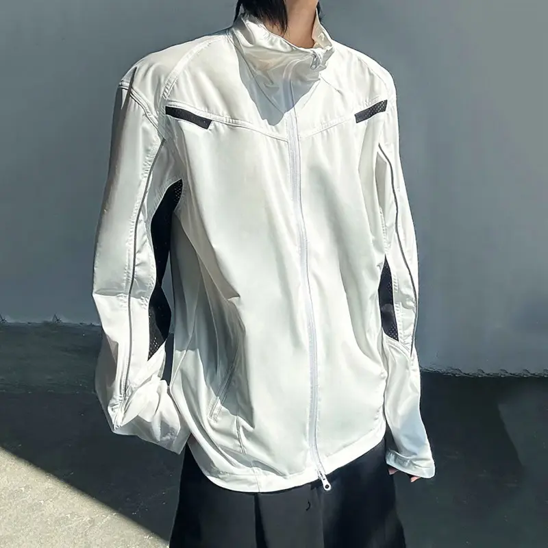 IEFB New Korean Style Men's Jackets Zipper Stand Collar Drawstring Sun-protective Clothing Solid Coloar Loose Male Coats 9W2954