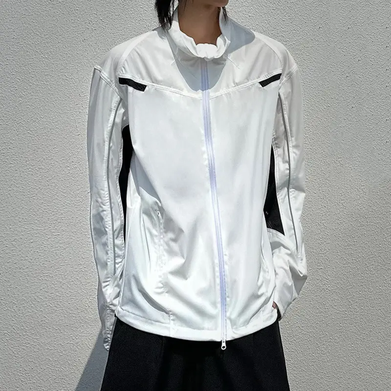 IEFB New Korean Style Men's Jackets Zipper Stand Collar Drawstring Sun-protective Clothing Solid Coloar Loose Male Coats 9W2954
