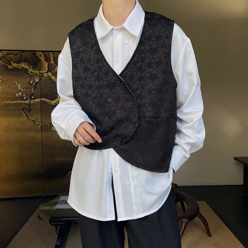 IEFB Male Vest Coats Jacquard Design Simple Reversible Fashion Single Breasted  Sleeveless Men's Tank Tops Personalized 9W1245