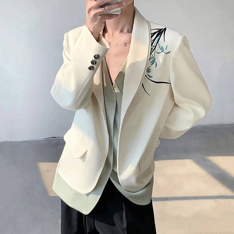 IEFB Men's Suit Jacket Orchid Embroidered Design Double-layered Shawl Collar Blazer Stylish New Chinese Style Male Top 9W1704