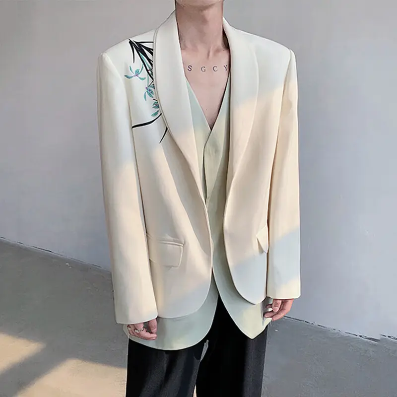 IEFB Men's Suit Jacket Orchid Embroidered Design Double-layered Shawl Collar Blazer Stylish New Chinese Style Male Top 9W1704
