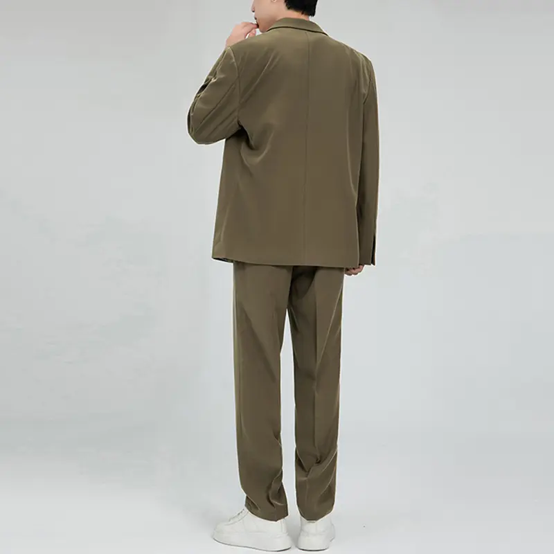 IEFB 2025 Autumn New Fashion Stylish Youth Suit Two Piece Set Solid Color Male Single Button Blazer Straight Pants Trendy 9W3779
