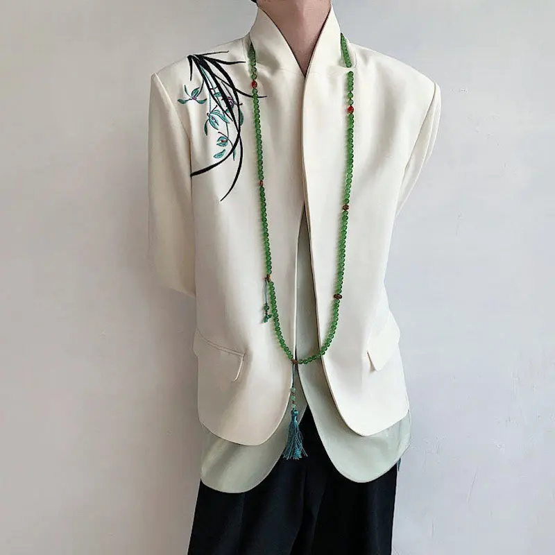 IEFB Men's Suit Jacket Orchid Embroidered Design Double-layered Shawl Collar Blazer Stylish New Chinese Style Male Top 9W1704