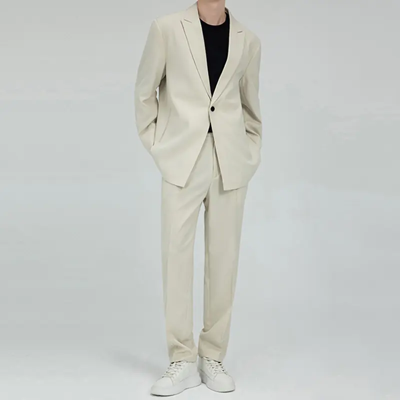 IEFB 2025 Autumn New Fashion Stylish Youth Suit Two Piece Set Solid Color Male Single Button Blazer Straight Pants Trendy 9W3779