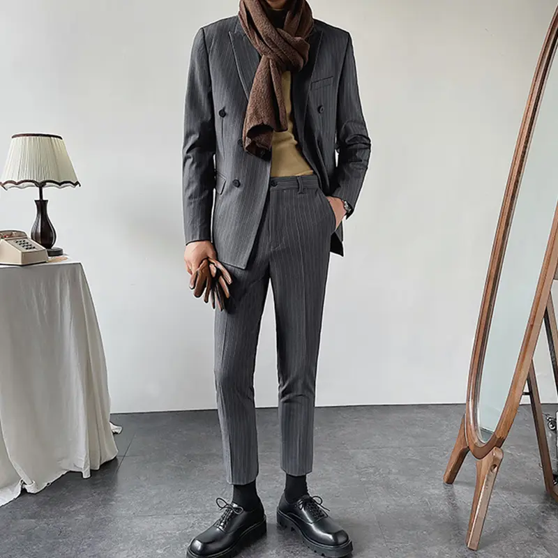 IEFB Business Men's Double Breasted Striped Suit Coat Set Male Classic Daily Clothing Trend Slim Vest Sets 2025 Spring 9C1052