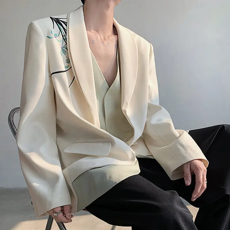 IEFB Men's Suit Jacket Orchid Embroidered Design Double-layered Shawl Collar Blazer Stylish New Chinese Style Male Top 9W1704