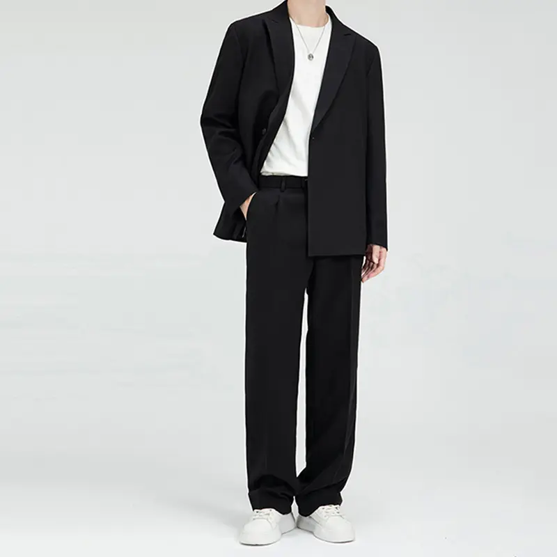 IEFB 2025 Autumn New Fashion Stylish Youth Suit Two Piece Set Solid Color Male Single Button Blazer Straight Pants Trendy 9W3779