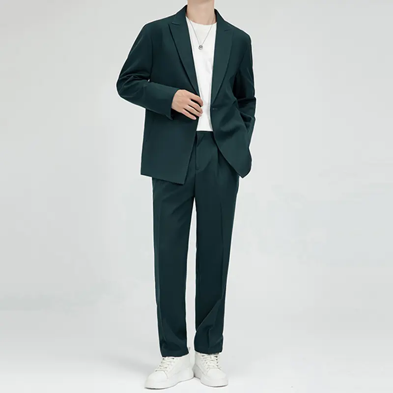 IEFB 2025 Autumn New Fashion Stylish Youth Suit Two Piece Set Solid Color Male Single Button Blazer Straight Pants Trendy 9W3779