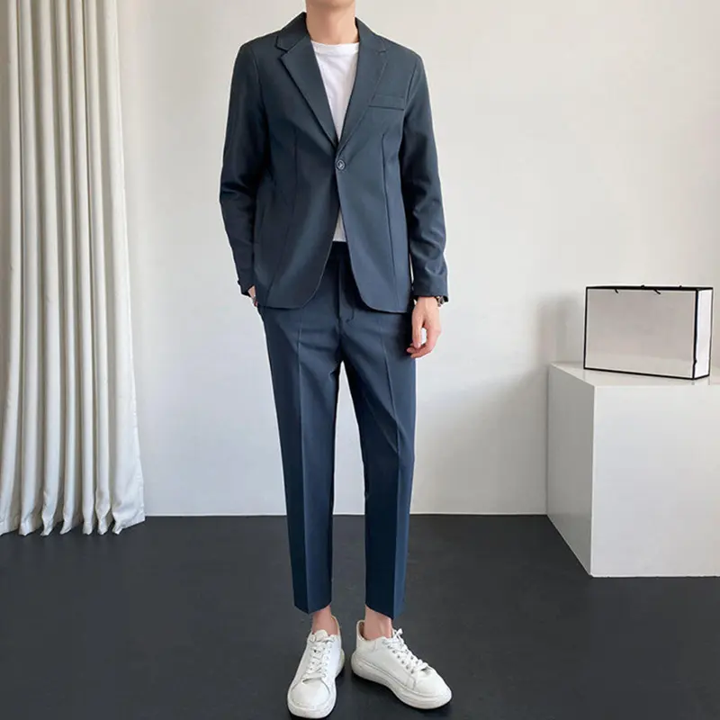 IEFB Business Casual Male Two-piece Solid Color Men Set Single Button Suit Jacket Slim Ninth Pants Autumn New Trendy 9W3785