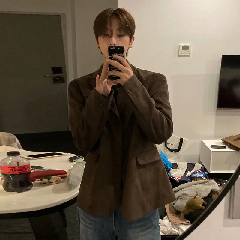IEFB Korean Style Men's Suit Jackets Casual Solid Color Lapel Coats Single Breasted Loose Loose Vintage Male Blazers Chic 9W4248