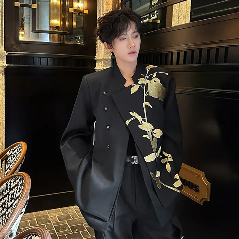 IEFB Men's Suit New Chinese Style Embroidered Handsome Stand Collar Single Breasted Chic Male Casual Tops Spring 9W1935