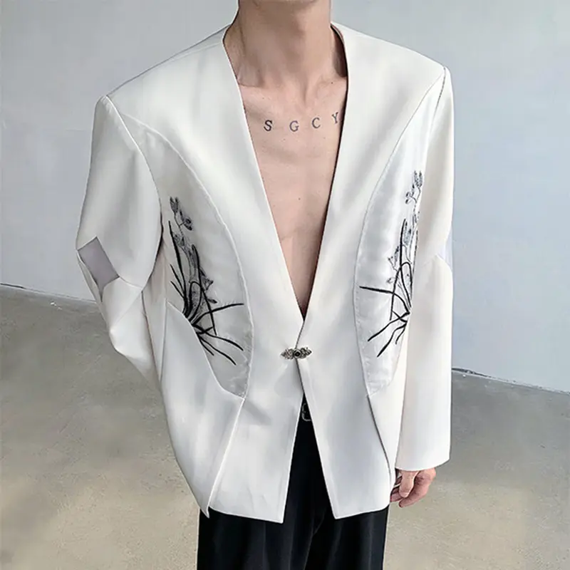 IEFB Male Suit Coat New Chinese Orchid Embroidery Decoration Single Breasted Trendy Handsome Men's Casual Clothing 9W1702