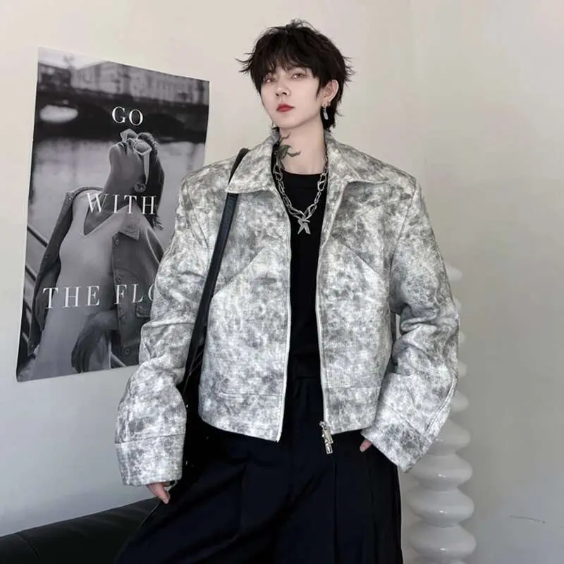 IEFB Jackets For Men's Fashion Korean Style Lapel Camo Pattern Loose Short Coat Trend Man Casual Outerwear Autumn New Top 9C2179