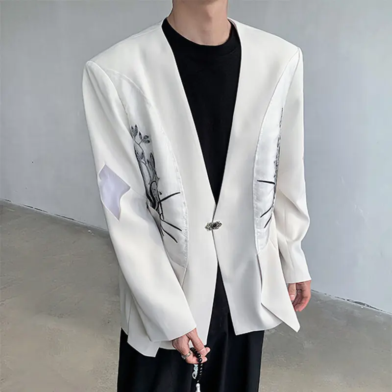 IEFB Male Suit Coat New Chinese Orchid Embroidery Decoration Single Breasted Trendy Handsome Men's Casual Clothing 9W1702