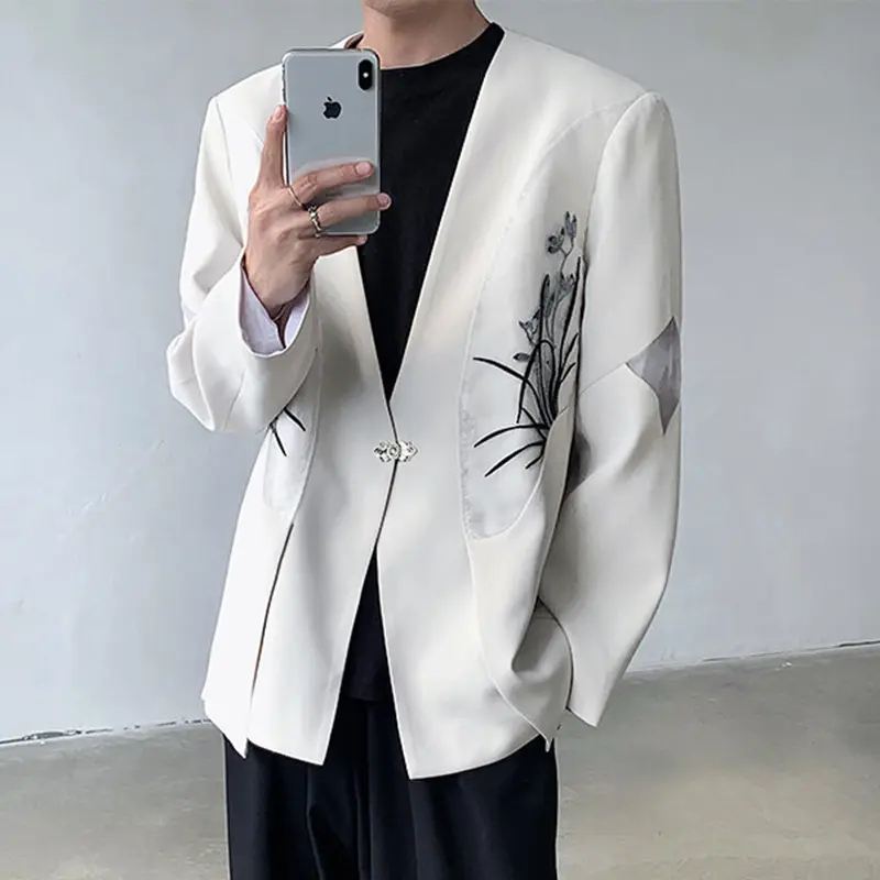 IEFB Male Suit Coat New Chinese Orchid Embroidery Decoration Single Breasted Trendy Handsome Men's Casual Clothing 9W1702