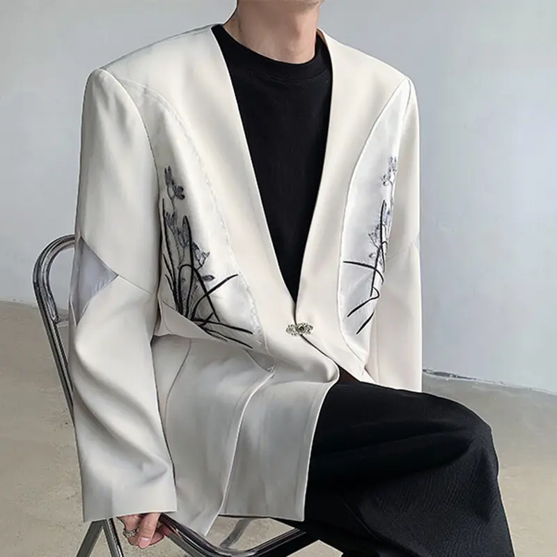 IEFB Male Suit Coat New Chinese Orchid Embroidery Decoration Single Breasted Trendy Handsome Men's Casual Clothing 9W1702