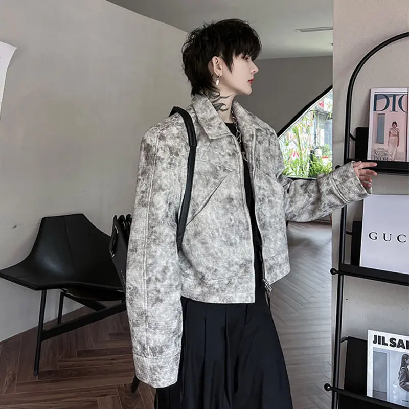 IEFB Jackets For Men's Fashion Korean Style Lapel Camo Pattern Loose Short Coat Trend Man Casual Outerwear Autumn New Top 9C2179