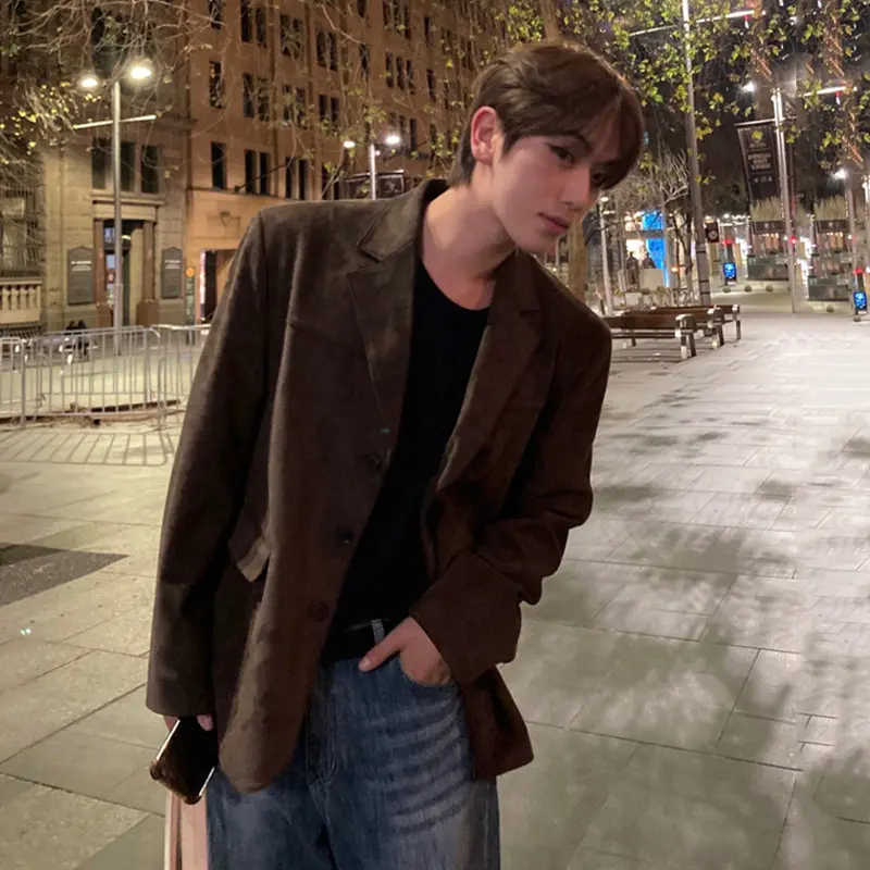 IEFB Korean Style Men's Suit Jackets Casual Solid Color Lapel Coats Single Breasted Loose Loose Vintage Male Blazers Chic 9W4248