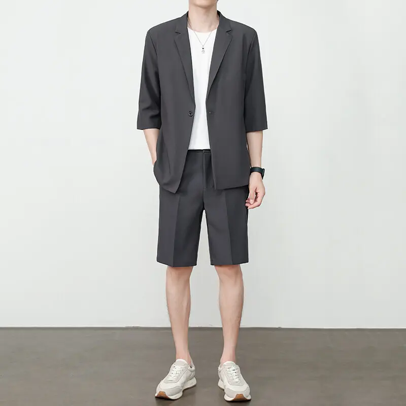 IEFB Summer Ins Casual Suit Set Men Korean Style Trendy Handsome Three Quarter Sleeve Blazer Knee Length Shorts Male 9W3781