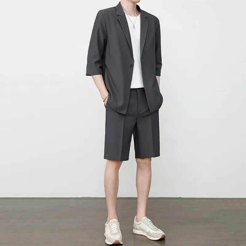 IEFB Summer Ins Casual Suit Set Men Korean Style Trendy Handsome Three Quarter Sleeve Blazer Knee Length Shorts Male 9W3781