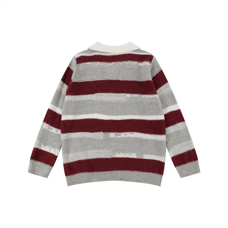 IEFB Men's Sweater New Korean Striped Turn-down Collar Contrast Color Design Personality Male Pullover Clothing Spring 9W1895