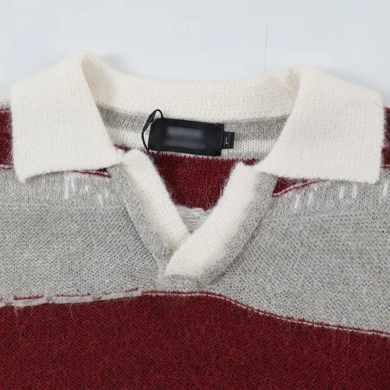 IEFB Men's Sweater New Korean Striped Turn-down Collar Contrast Color Design Personality Male Pullover Clothing Spring 9W1895