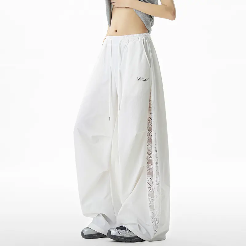 IEFB Summer Wide Leg Trousers Men New Fashion Trend Simple Quick Dry Lace Patchwork Street Dance Pants Elastic Waist  9W3262