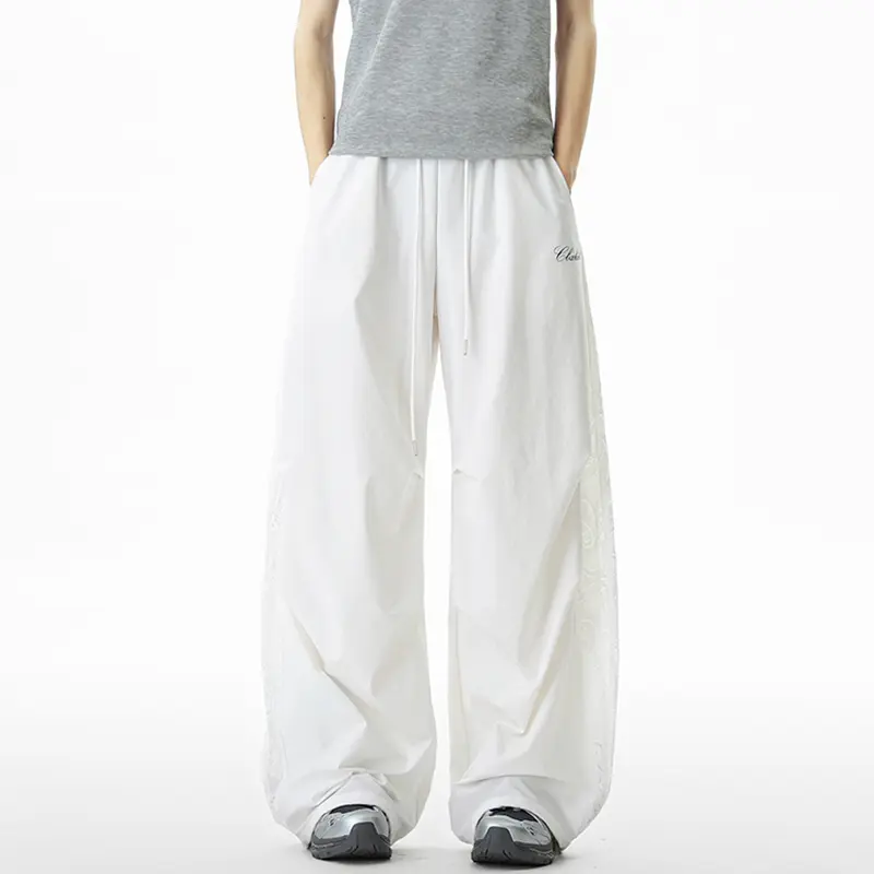 IEFB Summer Wide Leg Trousers Men New Fashion Trend Simple Quick Dry Lace Patchwork Street Dance Pants Elastic Waist  9W3262