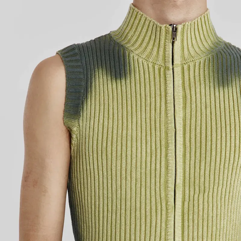 IEFB Streetwear Men Knitted Vest Pullovers New Men's Turtleneck Sleeveless Sweater Zipper Tie-dye Clothing Summer Spring C3482
