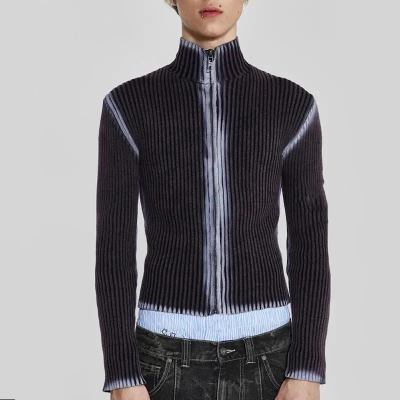 IEFB Streetwear Men Knitted Vest Pullovers New Men's Turtleneck Sleeveless Sweater Zipper Tie-dye Clothing Summer Spring C3482