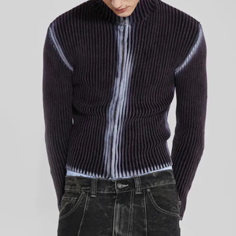 IEFB Streetwear Men Knitted Vest Pullovers New Men's Turtleneck Sleeveless Sweater Zipper Tie-dye Clothing Summer Spring C3482