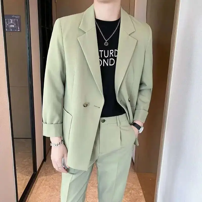 IEFB Korean Style New Trendy Male Blazer Turn-down Collar Solid Color Suit Jacket 2025 Spring Loose Fit Men Clothing 9W1203