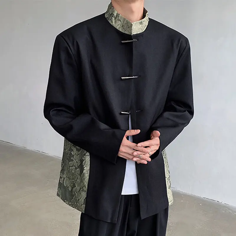 IEFB Men's Suit Coat New Chinese Style Stand Collar Trendy Lace Splicing Stylish Single Breasted Casual Male Clothing 9W1705