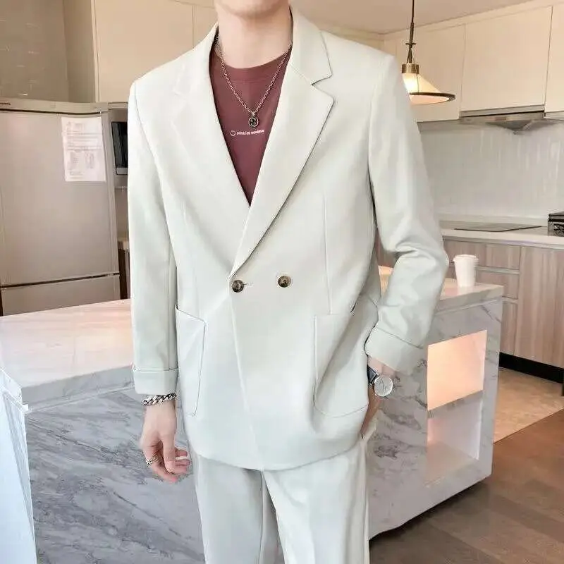 IEFB Korean Style New Trendy Male Blazer Turn-down Collar Solid Color Suit Jacket 2025 Spring Loose Fit Men Clothing 9W1203