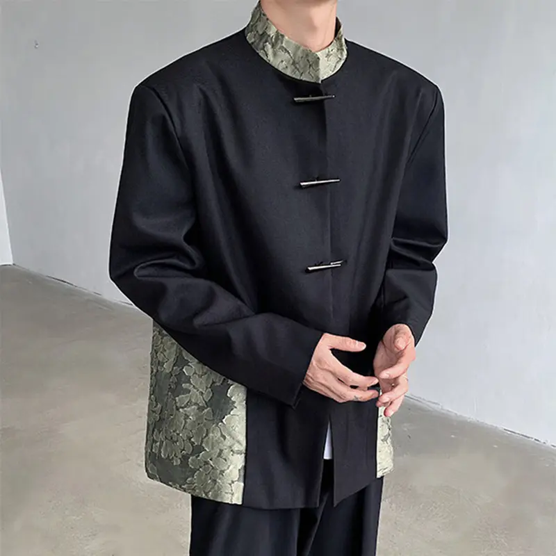 IEFB Men's Suit Coat New Chinese Style Stand Collar Trendy Lace Splicing Stylish Single Breasted Casual Male Clothing 9W1705