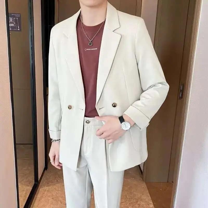 IEFB Korean Style New Trendy Male Blazer Turn-down Collar Solid Color Suit Jacket 2025 Spring Loose Fit Men Clothing 9W1203